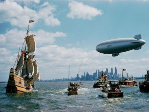 Retronaut Mayflower and blimp New York Harbour