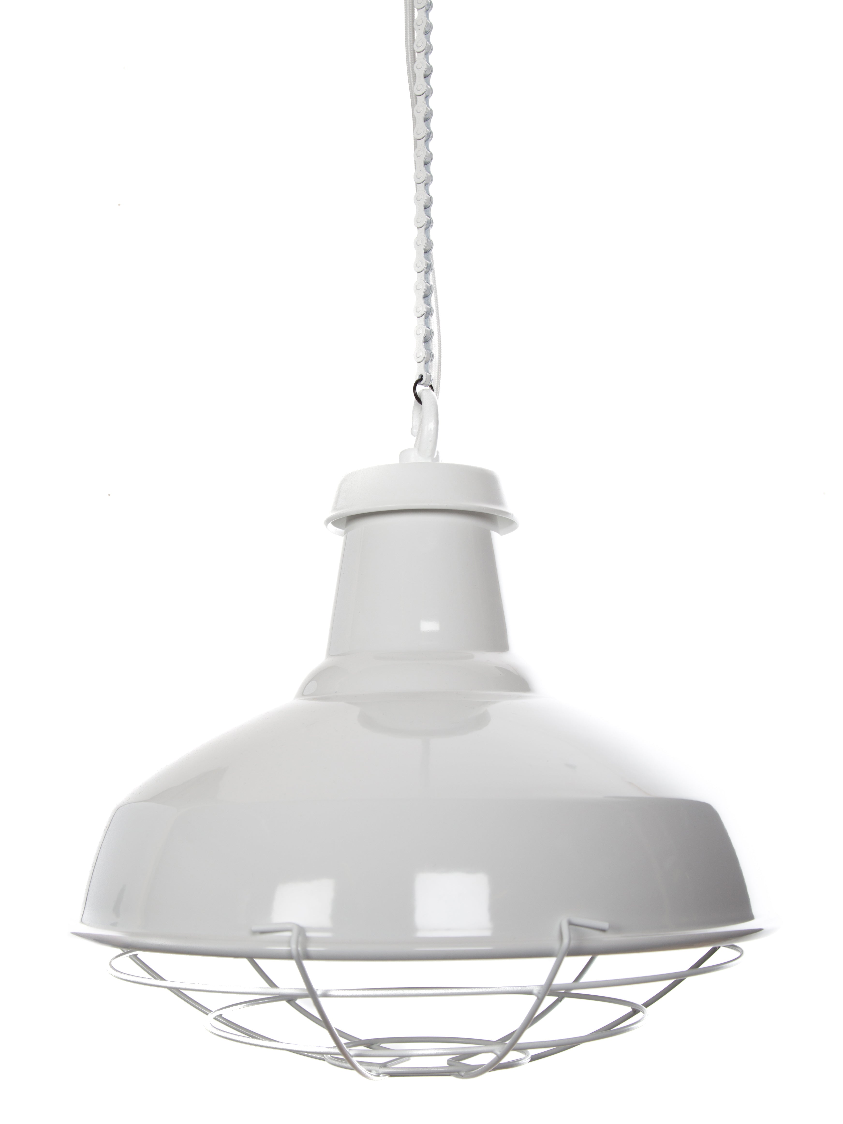 White Reflector Pendant with Cage | Worn Lighting