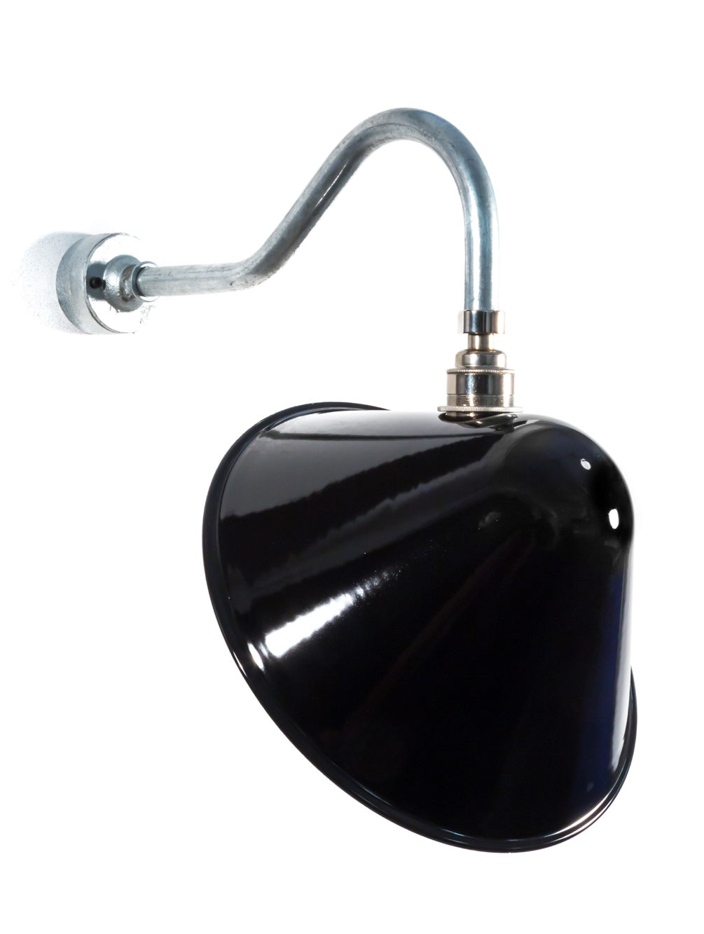 Angled Swan Neck Wall Light | Medium | With Gloss Black Shade | End-Of-Line