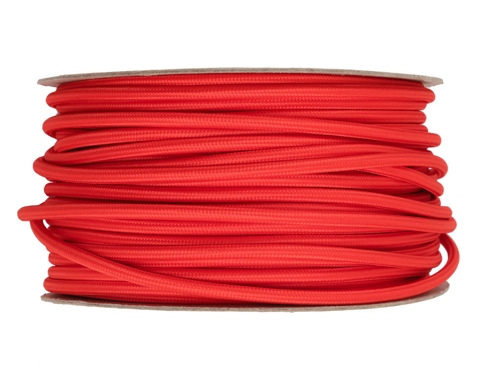Bright Red Round Fabric Cable | 25 metre coil | End-Of-Line
