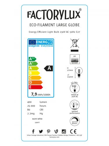 Large Globe Eco-Filament Bulb | E27 | X 9 Bundle | End-Of-Line