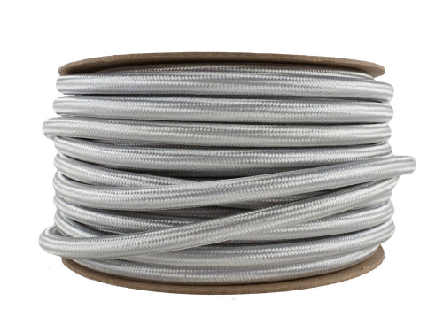 Silver 220-240V MAINS POWER Fabric Cable | 30 metre coil | End-Of-Line