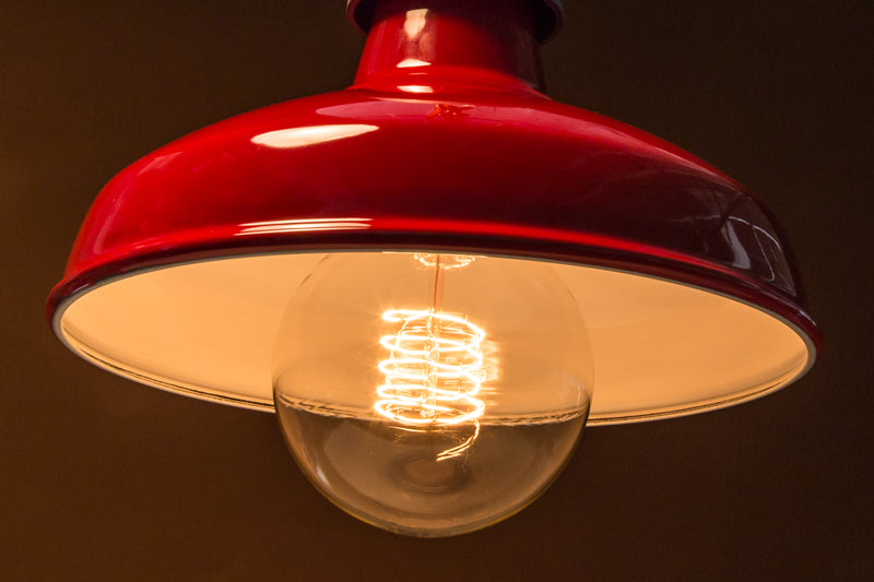 Vintage Lighting Additions | Factorylux Red and Silver Lamp Shades