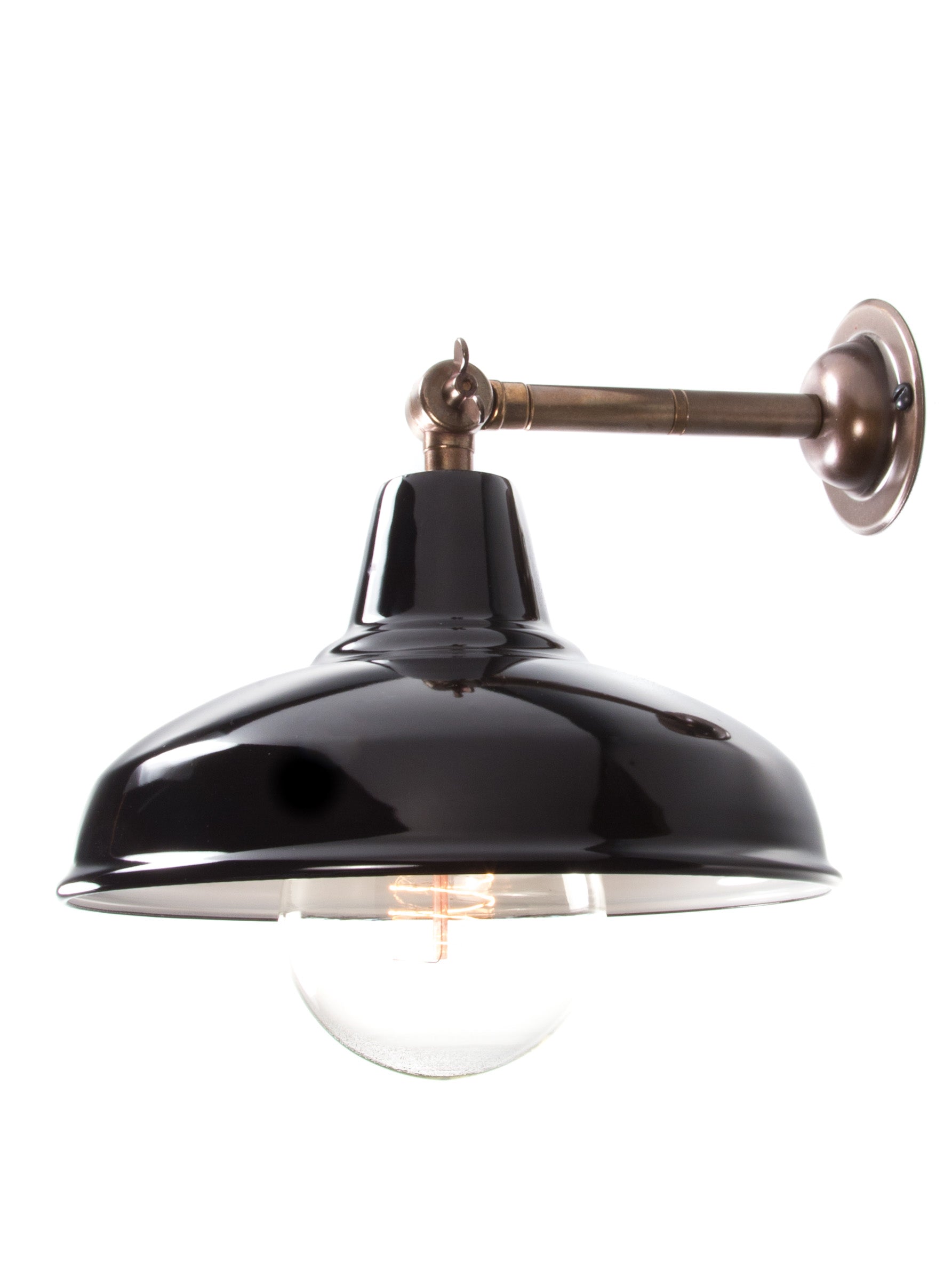 Brass Maria Banjo Wall Light with Gloss Black Shade | End-Of-Line