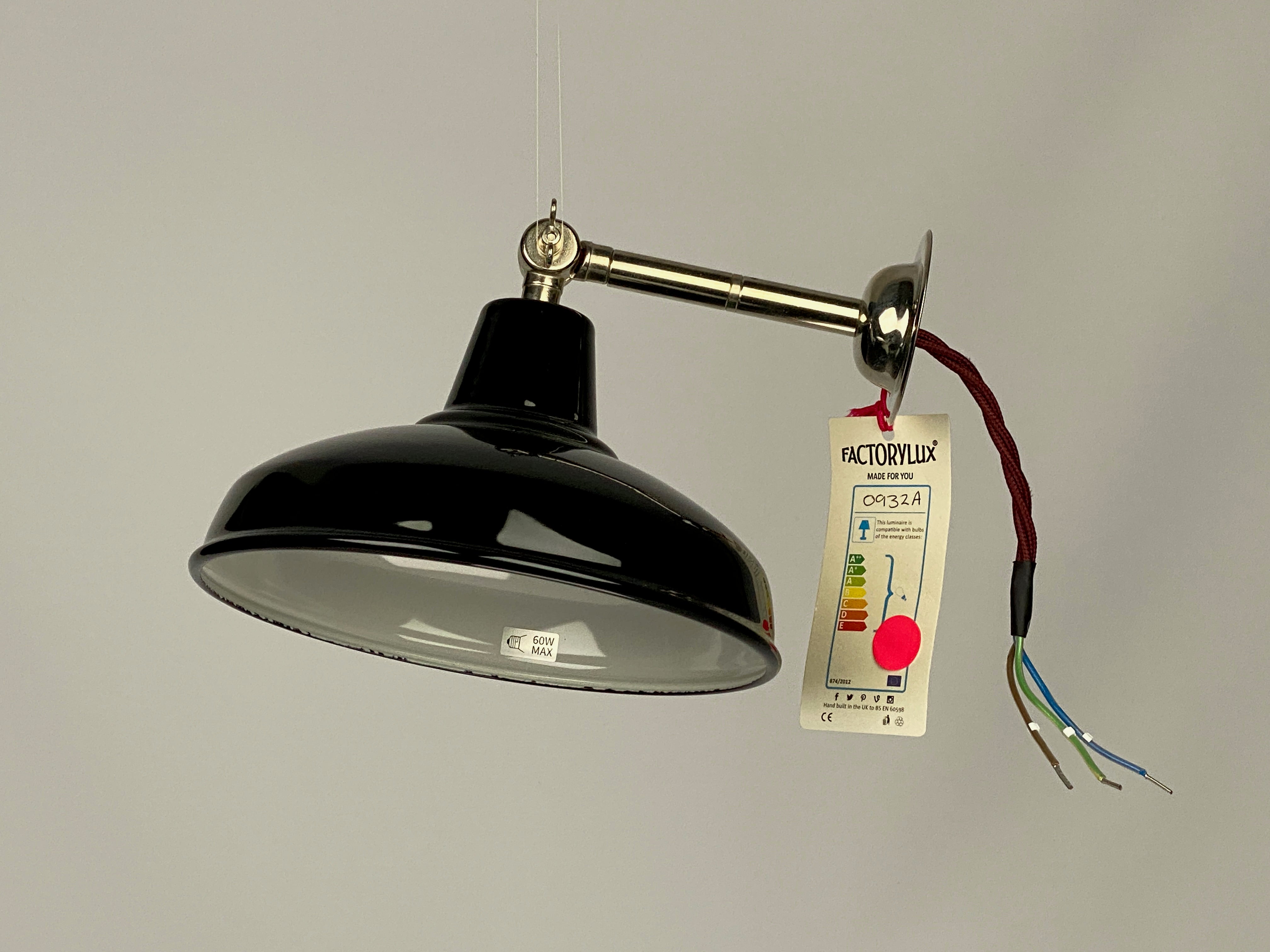 Silver Maria Banjo Wall Light with Gloss Black Shade | Worn Lighting