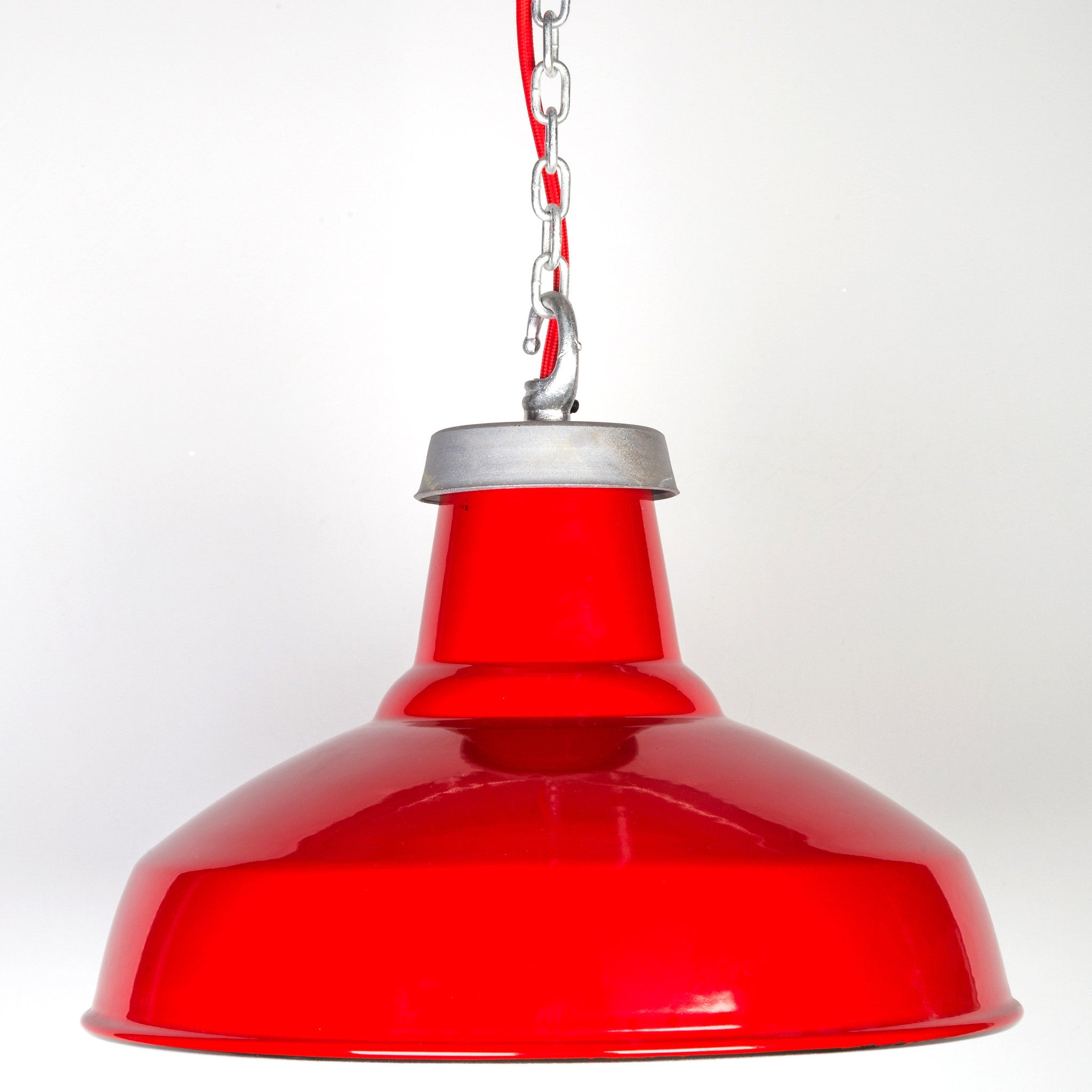 Red Enamel Pendant | 36cm | Worn Lighting