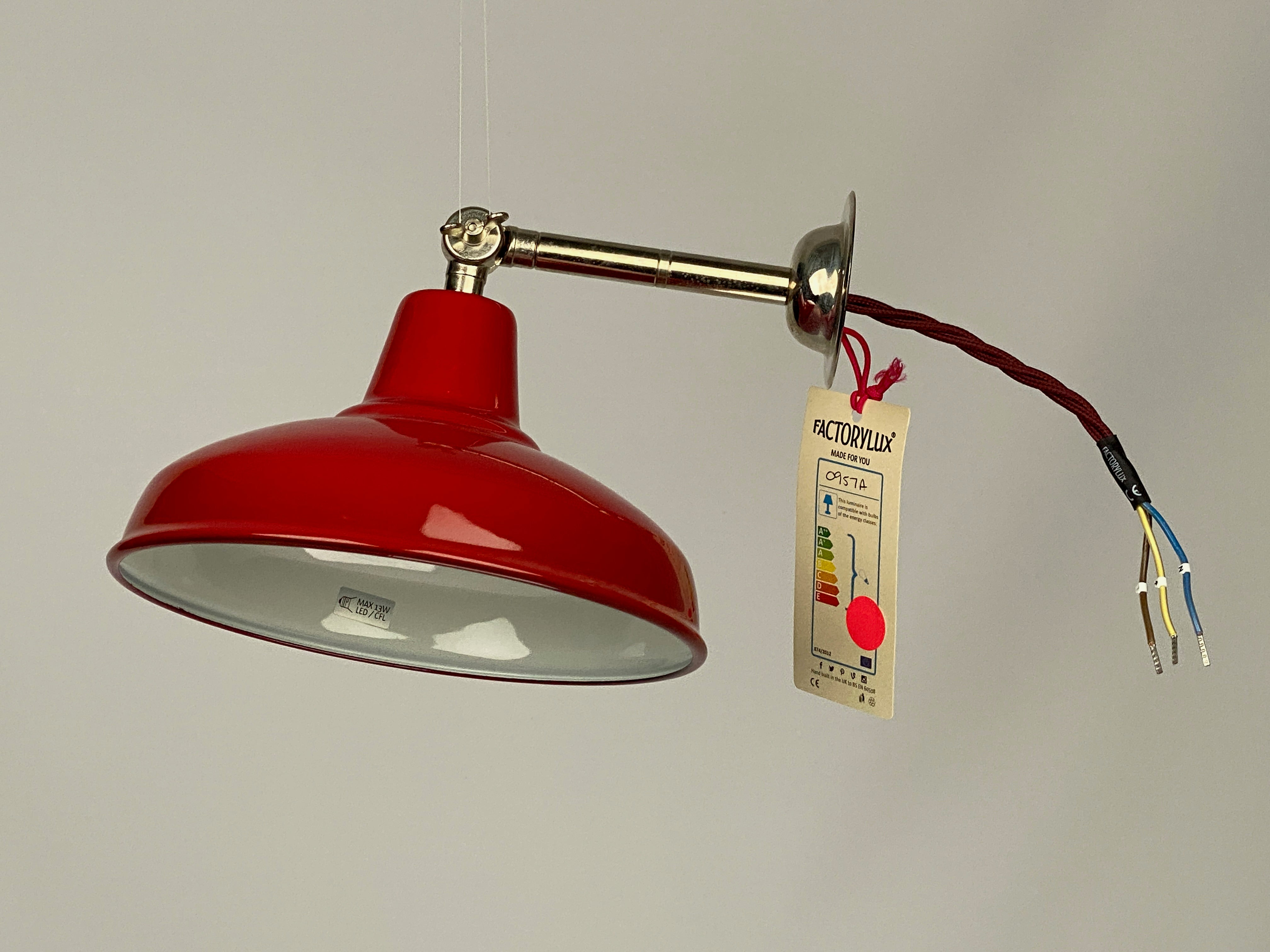 Silver Maria Banjo Wall Light with Red Shade | Worn Lighting
