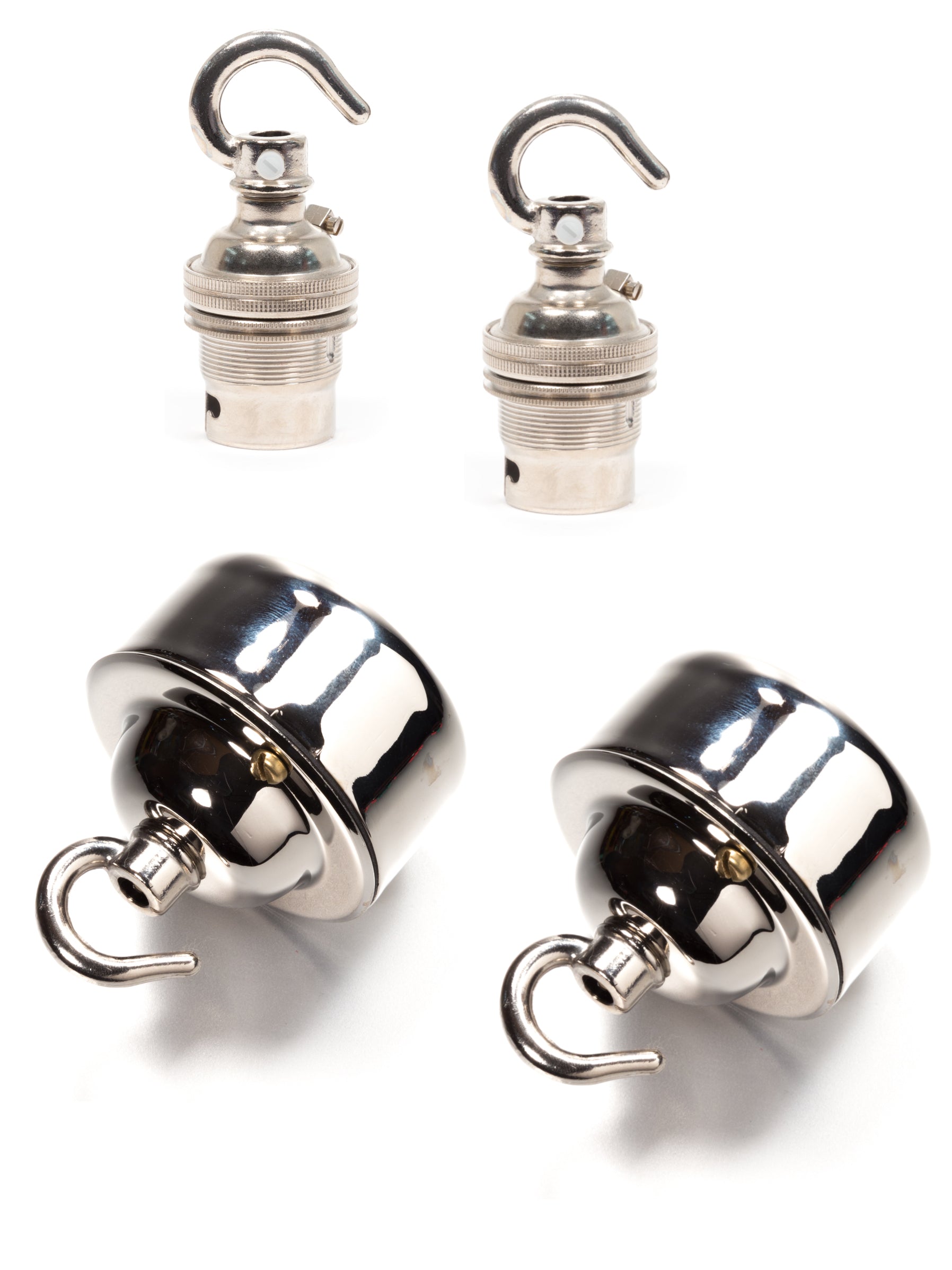 Silver Hooked Pattress & B22 Lamp Holder Bundle | End-Of-Line