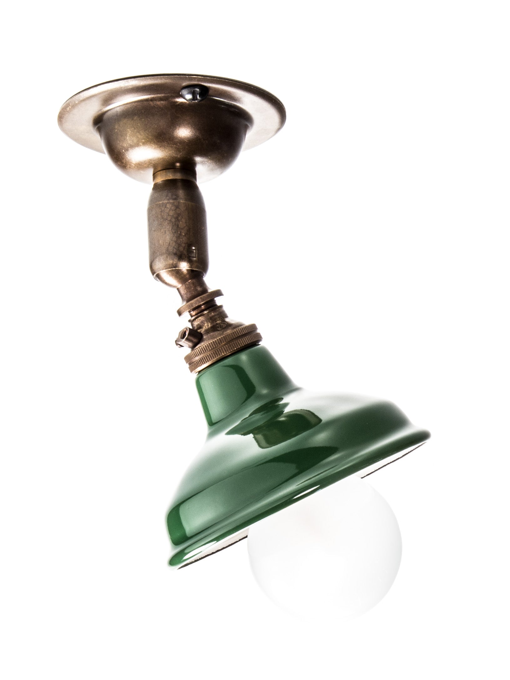 Vintage Brass Maria Spotlight | Ceiling Light With Green Shade | End-Of-Line