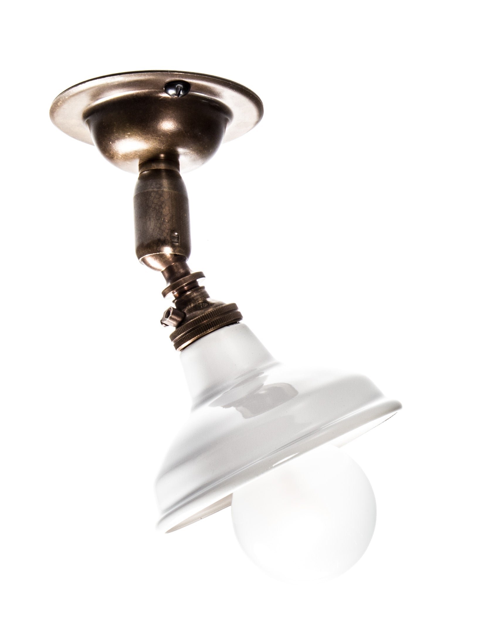 Vintage Brass Maria Spotlight | Ceiling Light With White Shade | End-Of-Line