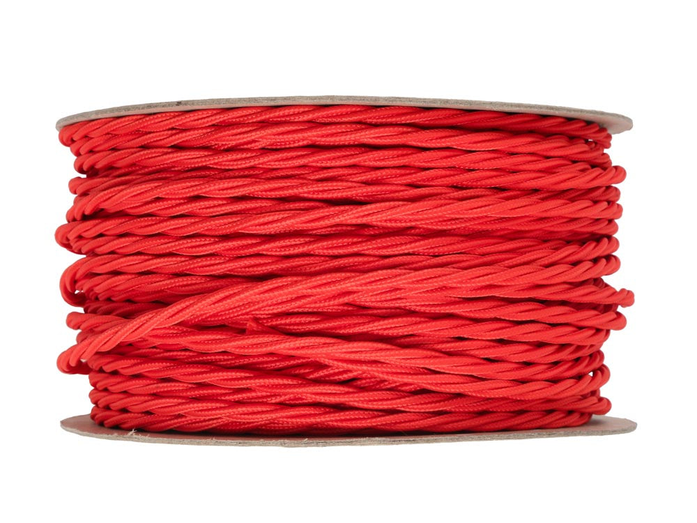 Bright Red Twisted Fabric Lighting Cable | 2 Core | 35 metre coil | End-Of-Line
