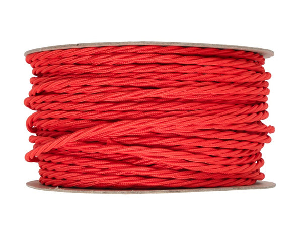 Bright Red Twisted Fabric Lighting Cable | 2 Core | 35 metre coil | En