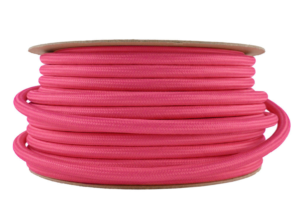 Fuchsia Pink Fabric 220-240V MAINS POWER Fabric Cable | 30 metre coil | End-Of-Line
