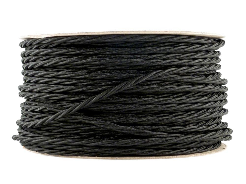 Jet Black Twisted Fabric Lighting Cable | 2 Core | 35 metre coil | End-Of-Line