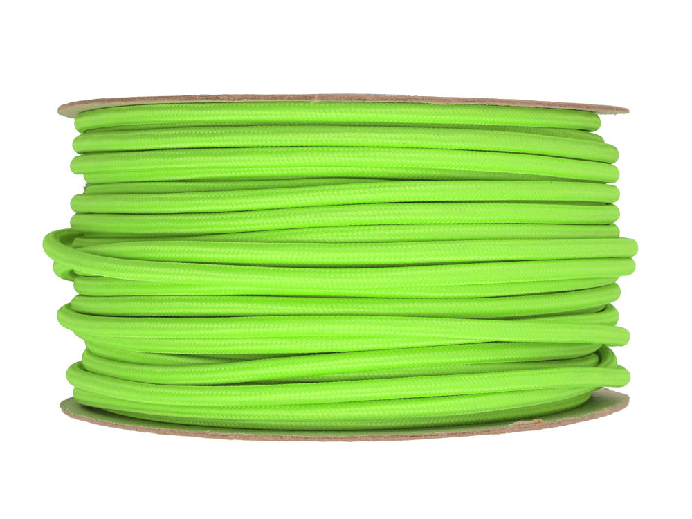 Neon Green Round Fabric Cable | 25 metre coil | End-Of-Line