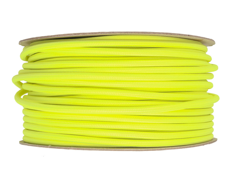 Neon Yellow Round Fabric Cable | 25 metre coil | End-Of-Line