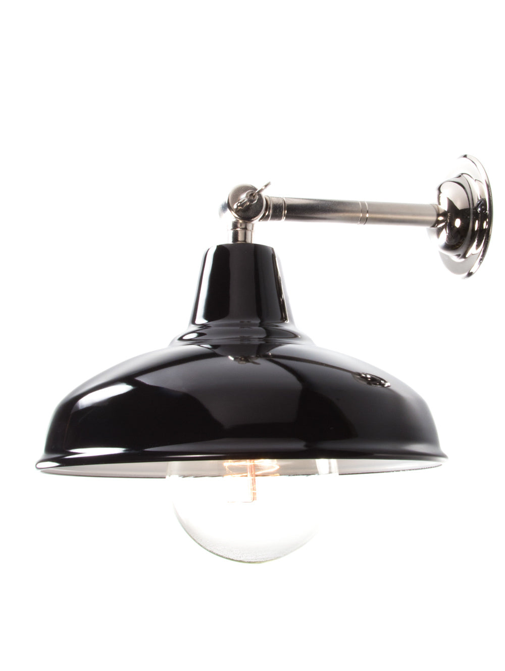 Silver Maria Banjo Wall Light with Gloss Black Shade | End-Of-Line